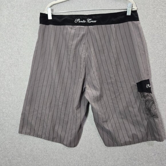 VINTAGE Santa Cruz 36‎ Gray Stripe Board Shorts Outdoor Surf Grunge Skater Y2K - Picture 7 of 12